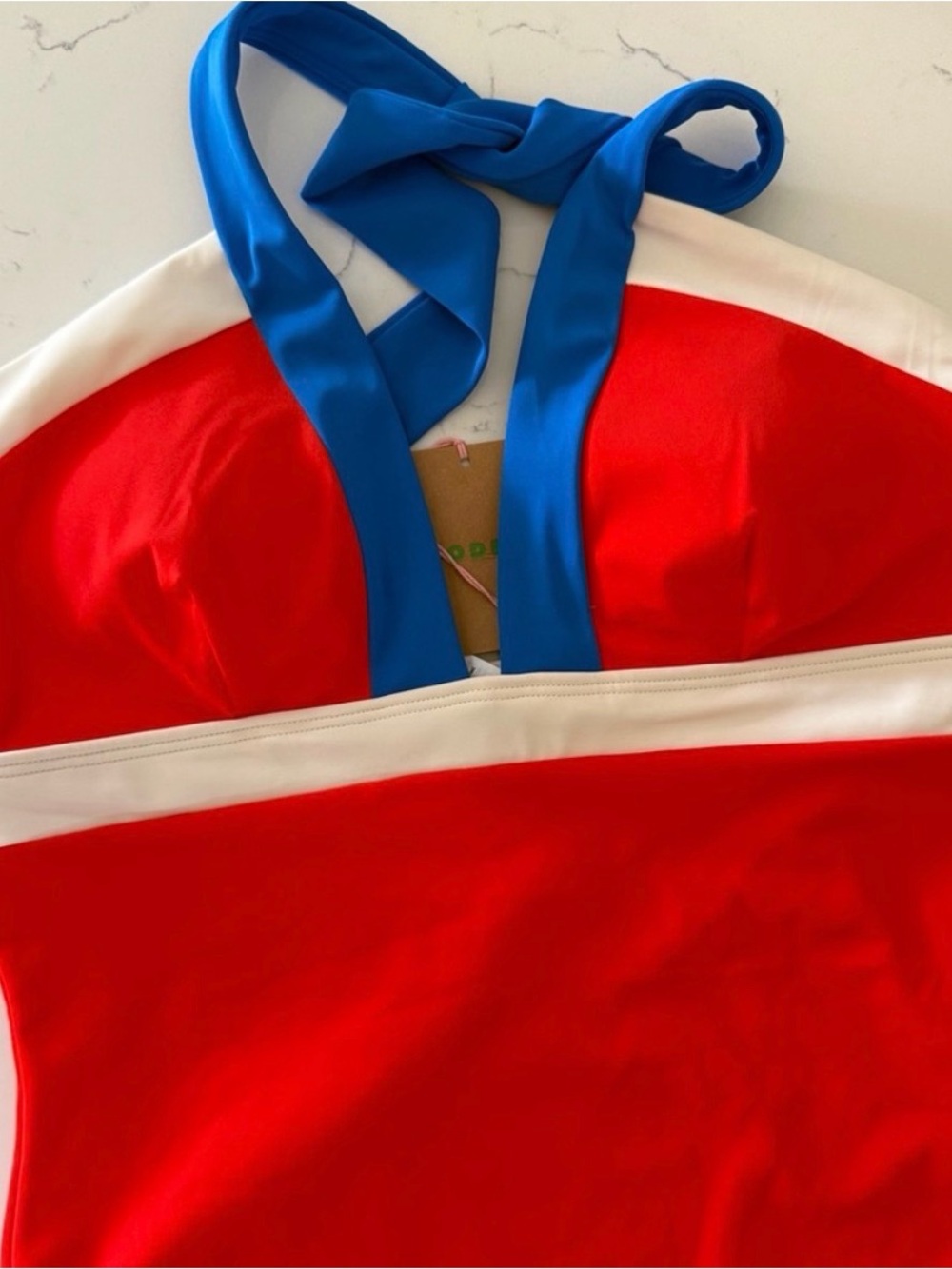 Boden Red, Blue & Cream Halter One-Piece Swimsuit - Picture 4 of 6
